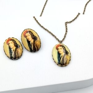 Vintage portrait painting style necklace